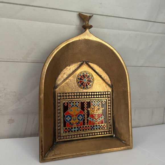 Vintage MCM Brass & Enamel Wall Plaque Elado Horvath Kinga - Picture 3 of 10